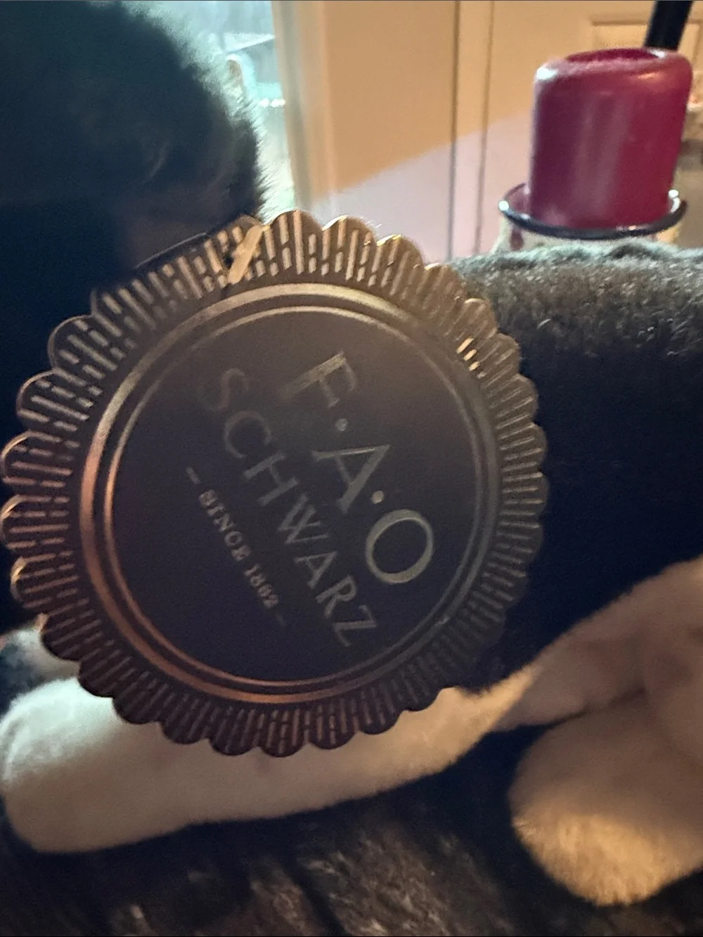 FAO Schwarz Black & White Plush Boston Terrier with Brand Tag